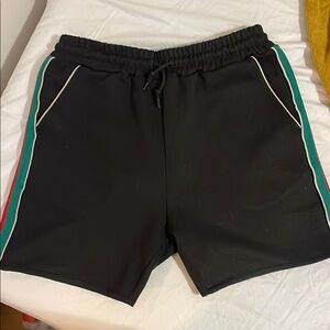 Black Men's Shorts with Green and Red Stripes